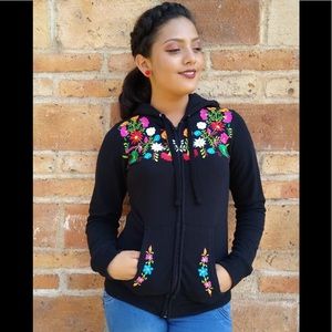 Mexican embroidered hoodie sweater size Small